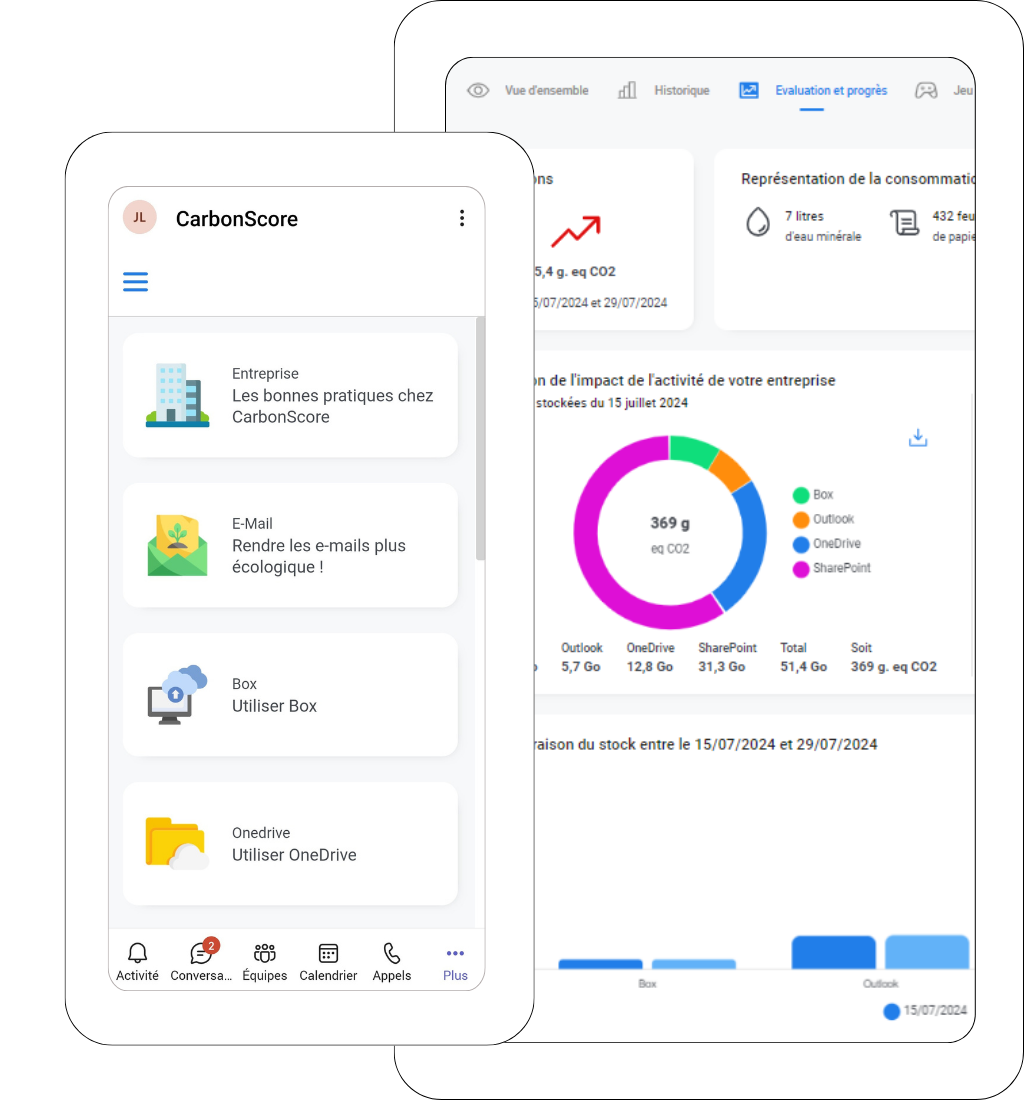 Photo d'écrans de la plateforme carbonscore