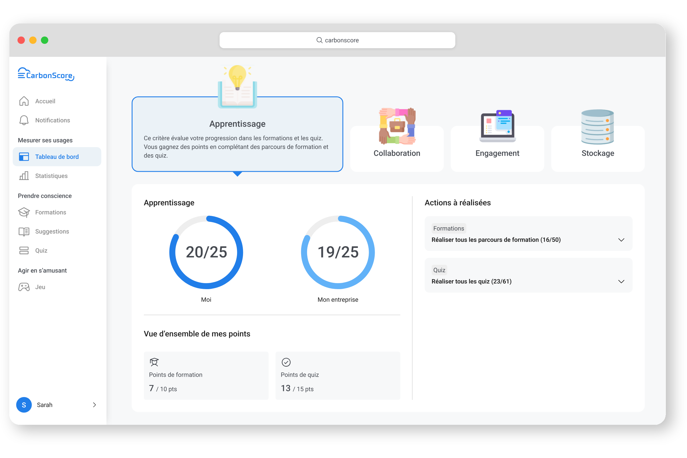 écran de la plateforme carbonscore